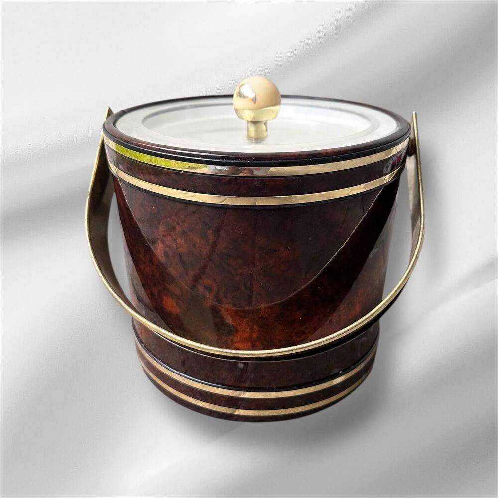 Vintage Georges Briard Ice Bucket | Mid-Century Modern Burl Wood Look | MCM